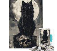 Puzzle de 1000 pièces pour Adolescents thème Chats Noirs crânes et trônes activités Amusantes à la Maison Jeu Manuel Stimulant pour Les 14 Ans et Plus (38x26cm)