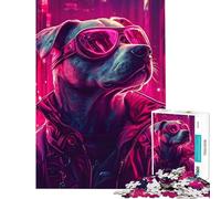 Puzzle de 1000 pièces pour Adolescents thème Chien et Ville néon défi éducatif Jeu de Construction à Faire soi-même pour Les 14 Ans et Plus (38x52cm)