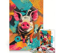 Puzzle de 1000 pièces pour Adolescents thème Cochon Pop Art Jeux éducatifs décoration Murale avec Poster et fiche de Questions-réponses Assortis 50x75cm