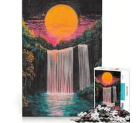 Puzzle de 1000 pièces pour Adolescents thème Coucher de Soleil Cascade Crayons à gratter Jeux Amusants entraînement du Cerveau et de la Main renforcement des Liens Amoureux 38x26cm