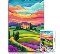Puzzle de 1000 pièces pour Adolescents, thème Coucher de Soleil dans Une Villa Toscane, Italie Jeu Impossible, activités familiales, pour Un Père Noël Secret Dimensions:38x26cm