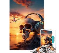 Puzzle de 1000 pièces pour Adolescents thème Coucher de Soleil surréaliste crâne Musical Jeu éducatif Stimulant et Anti-Stress Cadeau d'anniversaire (50x75m)