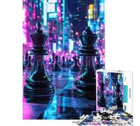 Puzzle de 1000 pièces pour Adolescents thème Cyberpunk échecs Rois Jeu éducatif Casse-tête décoration Murale Cadeau de Père Noël Secret (Taille 38x52cm)