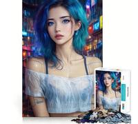 Puzzle de 1000 pièces pour Adolescents,thème Cyberpunk,Fille dans Une Ville néon sous la Pluie Jeu Stimulant pour Le Cerveau,emboîtement précis,sans espaces,activité relaxante en intérieur (38x26cm)