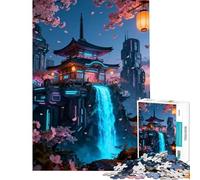 Puzzle de 1000 pièces pour Adolescents thème Cyberpunk Temple Japonais avec Cascade Jeu de réflexion éducatif Cadeau d'anniversaire idéal pour Les Couples (Dimensions 38x52cm)