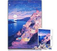Puzzle de 1000 pièces pour Adolescents - Thème Étoiles du Soir à Santorin - Jeu Unique et Stimulant - Anti-Stress pour Un échange de Cadeaux - Dimensions 38x26cm