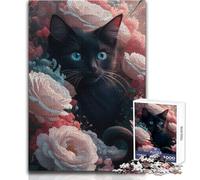 Puzzle de 1000 pièces pour Adolescents, thème Félin Mystique en Fleurs, Jeu de Puzzle Unique et Stimulant, pour Femmes, œuvre d'art, Dimensions:38x26cm.