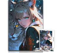 Puzzle de 1000 pièces pour Adolescents, thème Fille Anime et Lynx, Jeu éducatif, découpe de précision, pour Un Père Noël Secret, Dimensions : 38x26cm