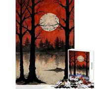Puzzle de 1000 pièces pour Adolescents Thème Forêt de la Lune de Sang Décoration intérieure Jouet Idée Cadeau Jeu de Manipulation Liste de souhaits avec Le Père Noël Dimensions 50x75cm
