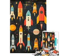 Puzzle de 1000 pièces pour Adolescents thème fusée rétro Art Spatial activités Amusantes à la Maison Jeu de mémoire Familial Convient aux 14 Ans et Plus (38x52cm)