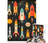 Puzzle de 1000 pièces pour Adolescents thème fusée rétro Art Spatial Jouet Anti-Stress Cadeau de Noël Secret Jeu Impossible Exercice cérébral Dimensions 50x75cm