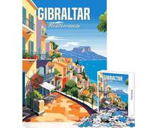 Puzzle de 1000 pièces pour Adolescents thème Gibraltar et Méditerranée idéal pour la décoration intérieure Cadeau d'anniversaire ou Jeu Familial Convient pour décorer Un Bureau Dimensions 38x52cm