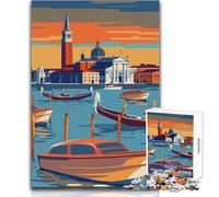 Puzzle de 1000 pièces pour Adolescents, thème gondole au Coucher du Soleil à Venise Idéal pour des Moments de détente Découpe de Haute précision Dimensions 38x52cm