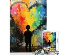 Puzzle de 1000 pièces pour Adolescents Thème Graffiti en Forme de cœur Art Urbain Jeu Anti-Stress Idée Cadeau Jeu éducatif avec Poster et fiche de Questions Assortis Format 50x75cm