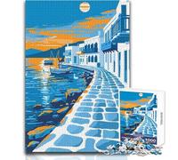 Puzzle de 1000 pièces pour Adolescents, thème Grèce, Mykonos, Un Jeu de Voyage Unique et Stimulant pour Toute la Famille, idéal comme Cadeau d'anniversaire Dimensions 50x75cm