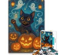 Puzzle de 1000 pièces pour Adolescents,thème Halloween Chat,citrouilles et fantômes Idéal pour s'occuper Pendant Les Vacances à la Maison ou comme Cadeau d'anniversaire à partir de 14 Ans 50x75cm