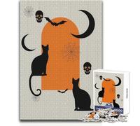 Puzzle de 1000 pièces pour Adolescents - Thème Halloween : Chats et Croissants de Lune - Jeu de Puzzle au Design Magnifique et Complexe - Format : 38x52cm