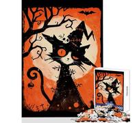 Puzzle de 1000 pièces pour Adolescents thème Halloween rétro et Effrayant Chat Noir et Lune Jeu Anti-Stress pour Femmes et Hommes Un défi Impossible et Stimulant pour réduire Le Stress