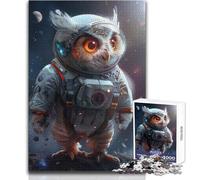 Puzzle de 1000 pièces pour Adolescents - Thème : Hibou Mignon et Curieux, Astronaute - Design Magnifique - Jeu Difficile et Artistique - Cadeau - Dimensions : 38x26cm