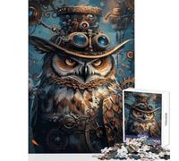 Puzzle de 1000 pièces pour Adolescents Thème Hibou Steampunk Décoration Murale Cadeau d'anniversaire Jeu Pratique avec pièces de Formes aléatoires Parfaitement emboîtables Dimensions 38x26cm