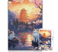 Puzzle de 1000 pièces pour Adolescents, thème La Lune, Nuit et Chat, Design Japonais, Jeu, Cadeau d'anniversaire, œuvre d'art, Dimensions:38x52cm