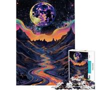 Puzzle de 1000 pièces pour Adolescents thème Lune psychédélique sur Paysage Cosmique à Monter soi-même Un Cadeau Unique et Artistique pour Un Anniversaire ou Noël (50x75cm)