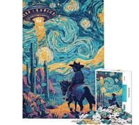 Puzzle de 1000 pièces pour Adolescents thème Nuit étoilée Cowboy enlèvement par Un OVNI Jeu de réflexion pour Adultes idéal pour Passer Le Temps à la Maison Cadeau Original d'anniversaire ou de Noël