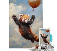 Puzzle de 1000 pièces pour Adolescents thème Panda Roux et Ballon Volant Jeu éducatif Stimulant et Difficile Cadeau Artistique (Taille 38x52cm)