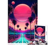 Puzzle de 1000 pièces pour Adolescents Thème rétro Coucher de Soleil sur la Route Décoration Murale Idée Cadeau d'anniversaire Jeu Relaxant pour développer la motricité Fine et Le Cerveau 38x26cm