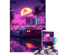Puzzle de 1000 pièces pour Adolescents Thème rétro Ferrari Coucher de Soleil Activités Amusantes à la Maison Jeu Stimulant et Pratique Convient aux Personnes de 14 Ans et Plus (38x26cm)