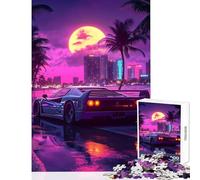 Puzzle de 1000 pièces pour Adolescents thème rétro Ferrari Coucher de Soleil Jeu Anti-Stress Cadeau pour Femmes et Hommes Jeu Impossible activité relaxante et captivante Dimensions 38x52cm