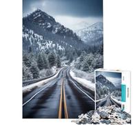 Puzzle de 1000 pièces pour Adolescents thème Route de Montagne enneigée défi éducatif décoration intérieure Jeu éducatif à partir de 14 Ans (38x52cm)