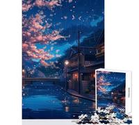 Puzzle de 1000 pièces pour Adolescents Thème Sakura du Soir Jeu éducatif Motif à Assembler Jouet Anti-Stress Idée Cadeau Originale pour Un Anniversaire (38x52cm)