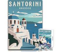 Puzzle de 1000 pièces pour Adolescents, thème Santorin, GrèceUn Jeu de Voyage Unique et Amusant, idéal comme Cadeau d'anniversaireDimensions 38x52cm.