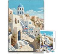 Puzzle de 1000 pièces pour Adolescents, thème Santorin, GrèceUn Jeu de Voyage Unique et Amusant, idéal comme Cadeau d'anniversaireDimensions 38x52cm.