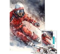 Puzzle de 1000 pièces pour Adolescents Thème Ski Vintage Aquarelle Jeu Pratique et addictif pour développer la Patience Défi Stimulant (Taille 38x26cm)