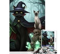 Puzzle de 1000 pièces pour Adolescents thème sorcières Chats et crânes Jouet Antistress Cadeau d'anniversaire Jeu de Construction avec Le Père Noël Dimensions 38x52cm