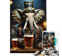 Puzzle de 1000 pièces pour Adolescents thème Steampunk éléphant et bière Difficile et Stimulant découpe de précision Jouet à Monter soi-même Convient aux 14 Ans et Plus (38x26cm)