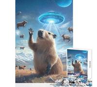 Puzzle de 1000 pièces pour Adolescents thème surréaliste du culte du Capybara Venu du Futur Jouet éducatif idéal pour Toute la Famille Convient pour décorer Un Bureau Dimensions 38x26cm