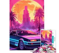 Puzzle de 1000 pièces pour Adolescents thème synthwave rétro Coucher de Soleil en Voiture idéal pour Un Anniversaire ou Noël Un Jeu Amusant et Humoristique à réaliser soi-même à partir de 14 Ans :