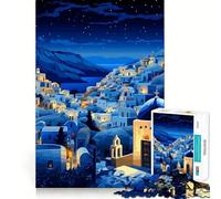 Puzzle de 1000 pièces pour Adolescents,thème Village Grec Nocturne,Design Finement découpé,Jeu de réflexion,Cadeau,détente et Divertissement pour Un Anniversaire (38x26cm)