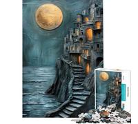 Puzzle de 1000 pièces pour Adolescents thème Ville de falaises et Pleine Lune Jeu de réflexion pour Adultes découpe de précision activités ludiques à Faire à la Maison (38x52cm)