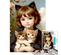 Puzzle de 1000 pièces pour Adolescents thème Vintage Fille et Chatons Jeu éducatif et Stimulant idéal pour se détendre et Faire Plaisir Cadeau Parfait pour Les Femmes (38x26cm)