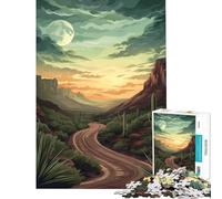Puzzle de 1000 pièces pour Adolescents thème Vintage Route du désert au Coucher du Soleil Jeu intellectuel Jeu Impossible Cadeau de décoration idéal pour Femmes et Hommes (Dimensions 38x52cm)