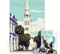 Puzzle de 1000 pièces pour Adolescents,thème Voyage Charleston,Caroline du Sud,Ajustement Parfait,Jeu Intelligent,activité de détente,activité d'anniversaire (38x52cm)