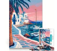 Puzzle de 1000 pièces pour Adolescents,thème Voyage Mykonos Grèce,découpe précise,Jeu d'éveil,activité relaxante pour Un Anniversaire (38x26cm)