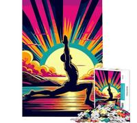 Puzzle de 1000 pièces pour Adolescents thème Yoga et Coucher de Soleil Style Pop Art Jeu éducatif Cadeau découpe de précision (50x75cm)