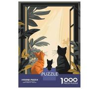 Puzzle De 1000 Pièces pour Adolescents Three Cats Looking Out Window Puzzles pour Adolescents, Jouets À Monter Soi-même, Découpe De Précision, Cadeaux De Noël Et d'anniversaire 52x38cm/1000pcs