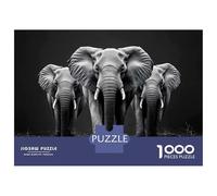Puzzle De 1000 Pièces pour Adolescents Three Elephants in Black and White Puzzle pour Adultes Jeu Manuel pour Améliorer La Mémoire Cadeau d'anniversaire, Cadeaux, 52x38cm/1000pcs