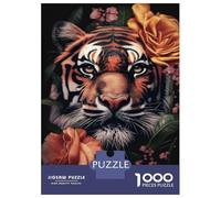 Puzzle De 1000 Pièces pour Adolescents Tiger Floral Animal Face Puzzle pour Adultes Jeu Manuel pour Améliorer La Mémoire Cadeau d'anniversaire, Cadeaux, 38x26cm/1000pcs